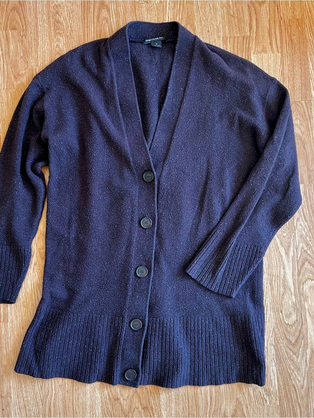 Something Navy Deep Brand Brown with Colored Flakes Button-Front Cardigan